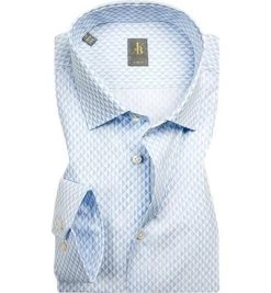 Jacques Britt Hemd Como 561360/10 Slim Fit, Popeline, Hellblau gemustert, Blau