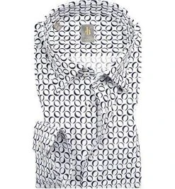 Jacques Britt Hemd Messina 531410/19 Custom Fit, Baumwolle, Weiß-navy gemustert, Dunkelblau