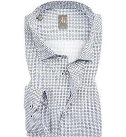 Jacques Britt Hemd Como 531400/18 Custom Fit, Baumwolle, Weiß-navy gemustert, Blau