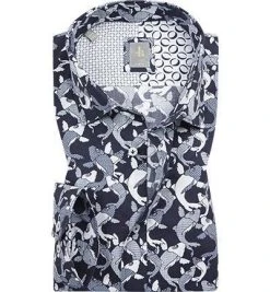 Jacques Britt Hemd Como Mix 561370/19 Slim Fit, Popeline, Blau-weiß gemustert, Dunkelblau