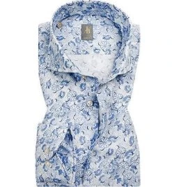 Jacques Britt Hemd Roma 531340/10 Custom Fit, Baumwolle, Pastellblau-marine gemustert, Blau