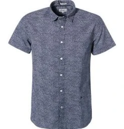 Pepe Jeans Hemd Steve PM305850/0AA Kurzarmhemd, Slim Fit, Popeline, Blau gemustert, Dunkelblau