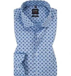 OLYMP Level Five Body Fit 69EL 2039/39/19 Hemd, Baumwolle, Extra langer Arm, Hellblau-royal gemustert, Royalblau