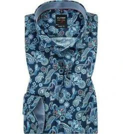 OLYMP Level Five Body Fit 69EL 2011/39/35 Hemd, Baumwolle, Extra langer Arm, Multicolor gemustert, Blau-rot