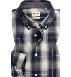 MUSTANG Hemd 1006883/11202 Slim Fit, Baumwolle, Marineblau-weiß kariert, Marineblau