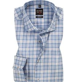 OLYMP Level Five Body Fit 69EL 2035/39/19 Hemd, Popeline, Extra langer Arm, Weiß-blau kariert, Royalblau