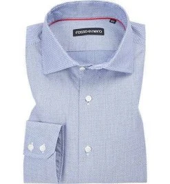 rosso e nero Hemd 110/11 Tailored Fit, Baumwolle, Rauchblau gepunktet, Blau