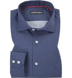 rosso e nero Hemd 111/19 Tailored Fit, Baumwolle, Navy gemustert, Dunkelblau