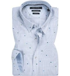 Marc O'Polo Hemd 923 7255 42474/G88 Shaped Fit, Baumwolle, Rauchblau-weiß gestreift, Hellblau