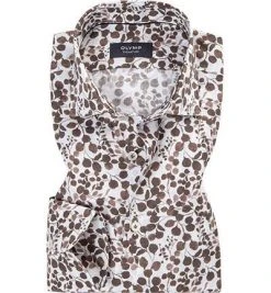 OLYMP Signature Tailored Fit 8555/34/27 Hemd, Reines Leinen, Weiß-braun gemustert, Nougat