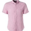 Marc O'Polo Hemd 924 7306 41128/H61 Kurzarmhemd, Shaped Fit, Leinen-Baumwolle, Pink-weiß gestreift, Rot