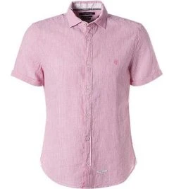 Marc O'Polo Hemd 924 7306 41128/H61 Kurzarmhemd, Shaped Fit, Leinen-Baumwolle, Pink-weiß gestreift, Rot
