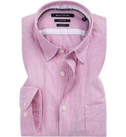 Marc O'Polo Hemd 924 7370 42070/P36 Shaped Fit, Popeline, Pink gestreift, Rot