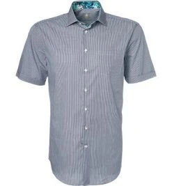 Jacques Britt Hemd Como Mix 581210/19 Kurzarmhemd, Custom Fit, Popeline, Blau-weiß gestreift, Dunkelblau
