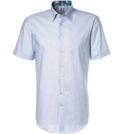 Jacques Britt Hemd Messina Mix 581220/10 Kurzarmhemd, Custom Fit, Baumwolle, Hellblau-weiß gestreift, Blau