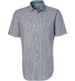 Jacques Britt Hemd Como Mix 581260/19 Kurzarmhemd, Custom Fit, Twill, Navy-weiß gestreift, Dunkelblau