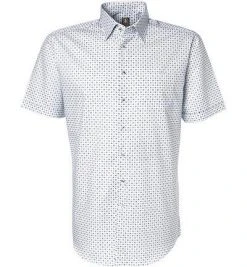 Jacques Britt Hemd Messina 581011/12 Kurzarmhemd, Custom Fit, Baumwolle, Blau gemustert, Blau