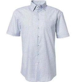 Jacques Britt Hemd Messina 581011/44 Kurzarmhemd, Custom Fit, Popeline, Blau-grün gemustert, Grün