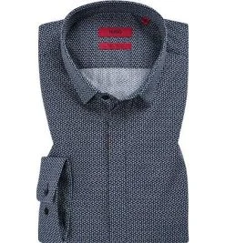 HUGO Hemd Etran 50409850/413 Extra Slim Fit, Baumwolle, Navy-weiß gemustert, Navy