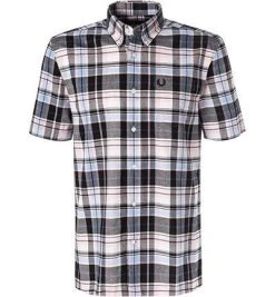 Fred Perry Hemd M6532/D63 Kurzarmhemd, Oxford, Schwarz-rosa kariert, Rosa-navy