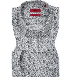 HUGO Hemd Elisha 50418126/199 Extra Slim Fit, Popeline, Schwarz-weiß gemustert, Weiß