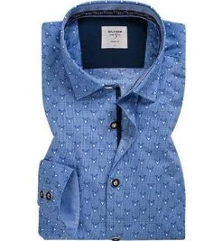 OLYMP Level Five Body Fit Tracht 3904/44/15 Hemd, Popeline, Blau gemustert, Blau