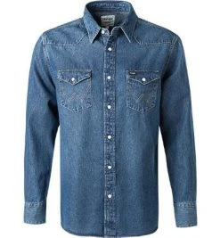 Wrangler Hemd denim W5MSLW4 Jeanshemd, Regular Fit, Baumwolle, Mittelblau