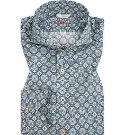 Stenströms Hemd 775221/7807/181 Slimline, Popeline, Blau gemustert, Blau-braun