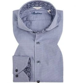 Stenströms Hemd 775221/2280/170 Slimline, Popeline, Blau gemustert, Dunkelblau