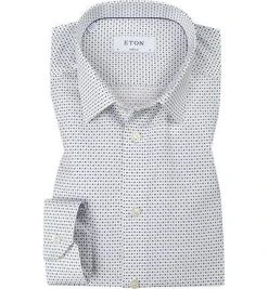 ETON Hemd 1000/00277/01 Super Slim Fit, Popeline, Weiß-dunkelblau gemustert, Weiß