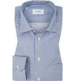 ETON Hemd 1000/00100/25 Classic Fit, Popeline, Weiß-hellblau gemustert, Blau