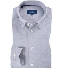 ETON Hemd 0562/62563/29 Baumwoll-Piqué, Navy meliert, Blau-weiß