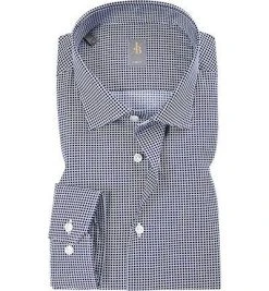 Jacques Britt Hemd Como 662110/17 Slim Fit, Popeline, Dunkelblau gemustert, Dunkelblau