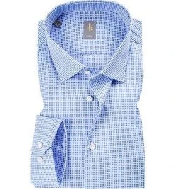 Jacques Britt Hemd Como 662110/14 Slim Fit, Popeline, Hellblau gemustert, Hellblau