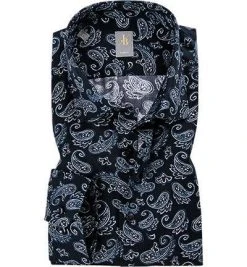 Jacques Britt Hemd Como 662120 Slim Fit, Popeline, Dunkelblau gemustert, Blau