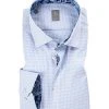 Jacques Britt Hemd Como Mix 662020 Slim Fit, Baumwolle, Weiß-hellblau gemustert, Blau