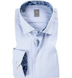 Jacques Britt Hemd Como Mix 662020 Slim Fit, Baumwolle, Weiß-hellblau gemustert, Blau