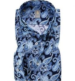 Jacques Britt Hemd Como 662060 Slim Fit, Popeline, Dunkelblau gemustert, Blau