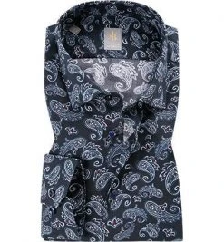 Jacques Britt Hemd Como 632120 Custom Fit, Baumwolle, Navy gemustert, Blau