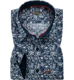 Lucky de Luca Nyro 81114/1 Hemd, Popeline, Navy-weiß gemustert, Dunkelblau