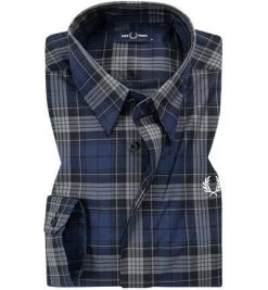 Fred Perry Hemd M7556/266 Popeline, Marineblau-schwarz kariert, Dunkelblau
