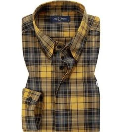 Fred Perry Hemd M7556/480 Popeline, Maisgelb-schwarz kariert, Gold