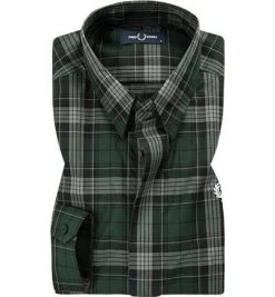 Fred Perry Hemd M7556/591 Popeline, Grün-schwarz kariert, Moosgrün