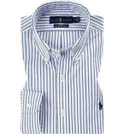 Polo Ralph Lauren Hemd 710767330/006 Slim Fit, Popeline, Weiß gestreift, Weiß-hellblau