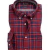 Marc O'Polo Hemd 928 7406 42494/S30 Shaped Fit, Twill, Dunkelblau-feuerrot kariert, Rot kariert
