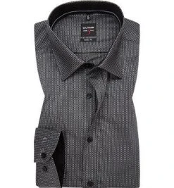 OLYMP Level Five Body Fit 2028/44/68 Hemd, Baumwolle, Schwarz gemustert, Schwarz