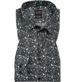 OLYMP Level Five Body Fit 2030/44/68 Hemd, Baumwolle, Schwarz-weiß gemustert, Schwarz