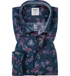 OLYMP Casual Level Five Body Fit 3000/44/35 Hemd, Casual Body Fit, Baumwolle, Navy-bordeaux gemustert, Rot