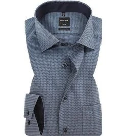OLYMP Luxor Modern Fit 69EL 1214/49/18 Hemd, Baumwolle, Extra langer Arm, Blau gemustert, Marine