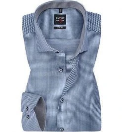 OLYMP Level Five Body Fit 69EL 2000/49/13 Hemd, Baumwoll, Extra langer Arm, Marineblau-weiß gemustert, Rauchblau